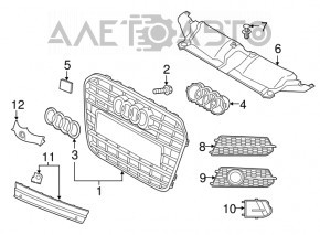 Lower grille front bumper Audi A6 C7 16-18 rest black gloss
