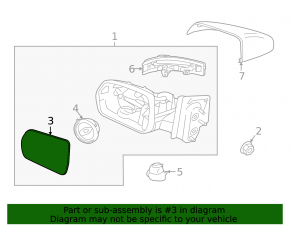 Right mirror element for Ford Edge 19-24, heated, BSM