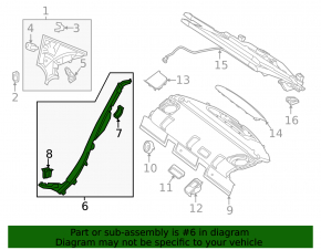Left lower rear pillar trim for Mercedes C-class W205 15-21, black, under airbag