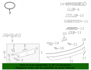 Toyota Rav4 16-18 hybrid trunk door logo emblem
