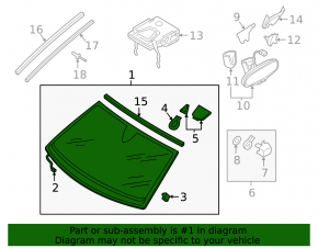 Windshield Audi A4 B9 17 - under camera and rain sensor, FUYAO, mirror and rain sensor mount broken