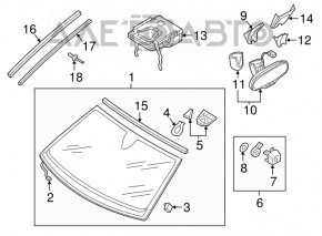 Windshield Audi A4 B9 17 - under camera and rain sensor, FUYAO, mirror and rain sensor mount broken