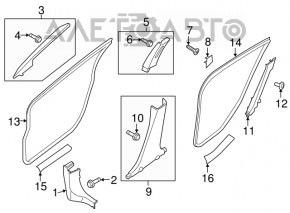 Front pillar trim upper left Nissan Sentra 13-17 gray