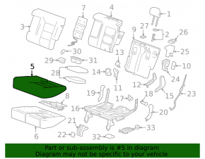 Rear seat, 2nd row, lower left side, Chevrolet Equinox 22-24, black and gray fabric, dry clean, tear
