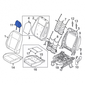 Front left headrest for Ford Escape MK3 2017-2019, black fabric, gray stitching