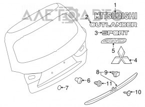 Emblem inscription SPORT trunk door Mitsubishi Outlander Sport ASX 10-