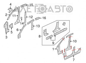 Body pillar central left Mazda3 03-08 white
