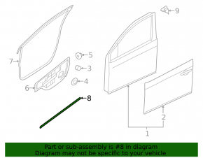 Front right lower door seal Nissan Sentra 13-19