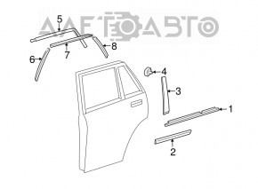 Molding door-glass central rear left Lexus RX300 RX330 RX350 RX400h 04-09