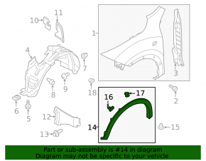Front right fender arch trim for Nissan Juke 11-17 S, SL, SV