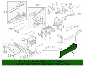 Side trim for center console, lower right front, Hyundai Sonata 20-23, black