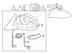 Side mirror right complete Toyota Highlander 14-19 12 pins, turn signal, heating, backlight, BSM