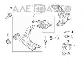 Lower front left control arm Honda Accord 18-22, torn silent blocks