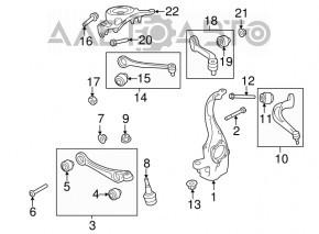 The lower control arm, front left rear, Audi A4 B8 08-16, has a torn silent block.
