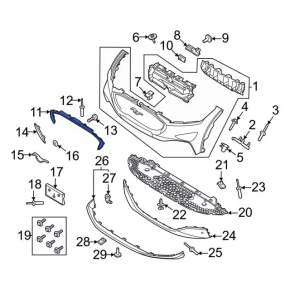 Front bumper molding upper Ford Mustang Mach-E 21-23 for camera, black gloss