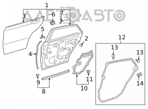 Door bare rear left Toyota Avalon 19-22