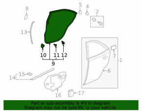 Lexus Hs250h 10-12 rear left door seal