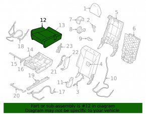 Mitsubishi Outlander 22-25 2nd row seat trim, lower right, black combination leather