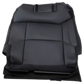 The back of the rear row of seats, row 3, Ford Explorer 20-25, black leather, with headrests, scuffs
