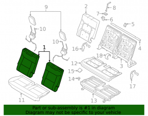 The back of the rear row of seats, row 3, Ford Explorer 20-25, black leather, with headrests, scuffs