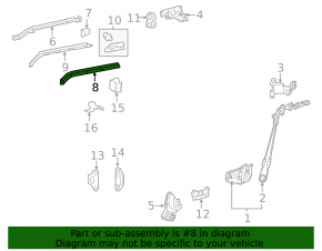 Rear door guide 2 parts left Toyota Sienna 11-20 center