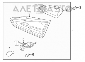 Inner taillight trunk lid left Kia Forte 4d 14-16 dorest halogen