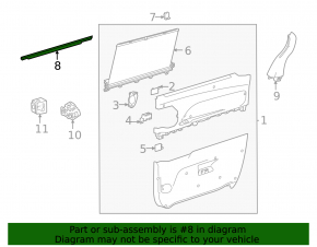 Glass seal inside rear left door Toyota Sienna 21-25