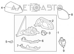 Left side mirror assembly BMW X5 F15 14-18 5 pins, turn signal, heated, auto-dimming, structured mount, gloss black
