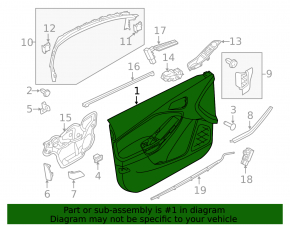 Front left door panel for Ford Focus mk3 11-18, grey with black insert