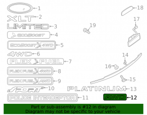 Emblem inscription AWD tailgate Ford Explorer 16-19