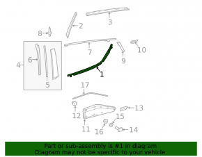 Door-glass molding, central rear right, Toyota C-HR 19-23, chrome
