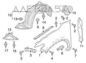 Front left fender liner Mazda CX-9 16-19 without mudguard